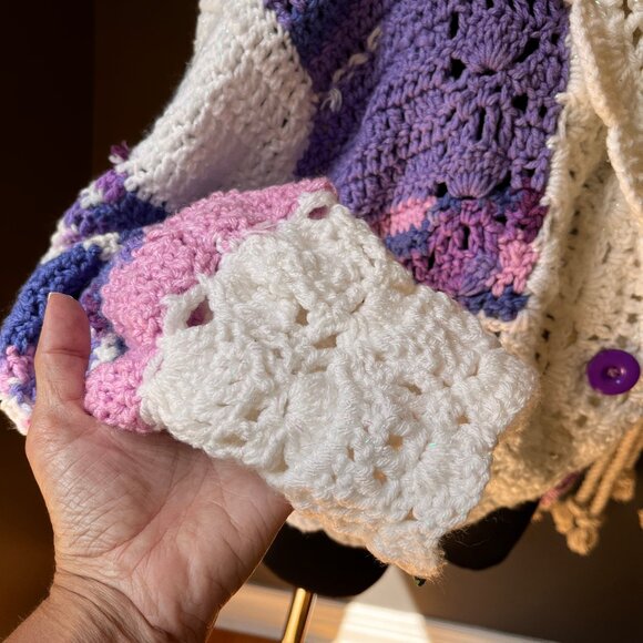 Crochet Granny Core Hand Knit Cardigan Sweater Purple M/L Cottage Fairy Girly - Picture 7 of 11